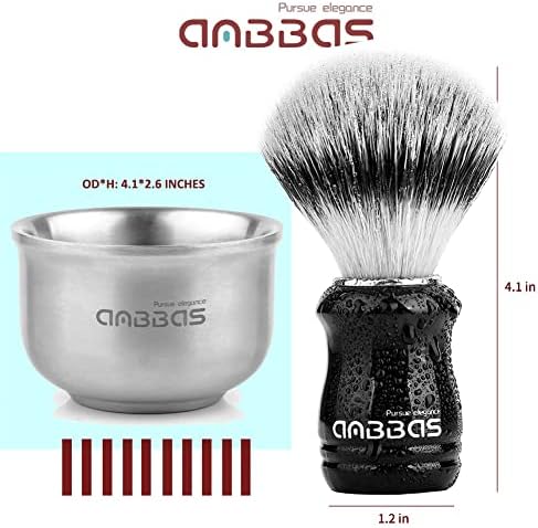 Anbbas Synthetic Badger Hair Shaving Brush,Stainless Steel Shaving Soap Bowl and Higher Brush Holder Stand Set for Men Wet Shave