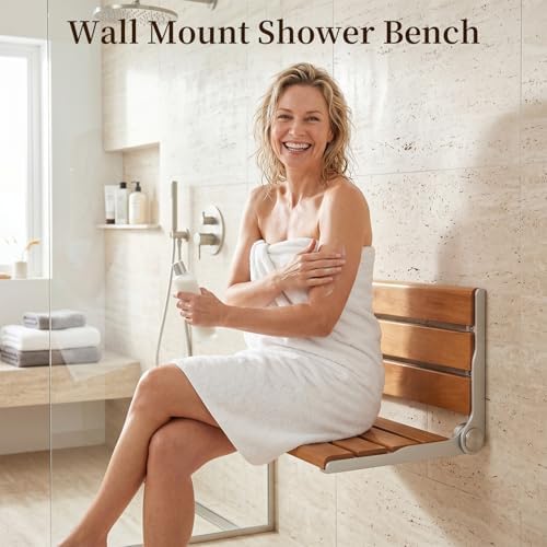 18" Wall Mount Shower Seat, Shower Bench Wall Mount for Inside Shower, Fold Down Shower Seat, Shower Seats for Adults