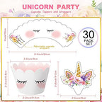Censen 30 Pieces Unicorn Cupcake Toppers and Wrappers Decorations Unicorn Cup Cake Liners Rainbow Birthday Party Supplies Rainbow Topper Decorations for Girls Women Birthday Party