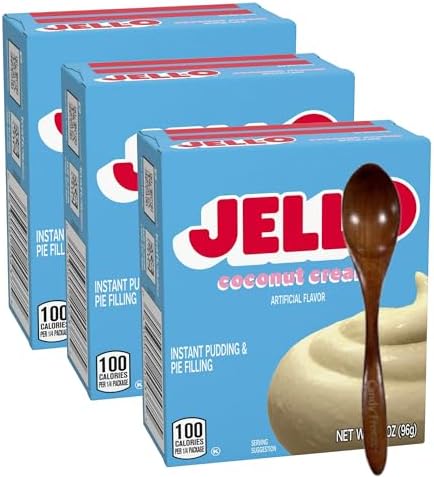 Instant Pudding & Pie Filling Mix 3.4 oz Box (Pack of 3) with Candy Freezer Wooden Spoon (Coconut Cream Flavor) - Wooden Spoon