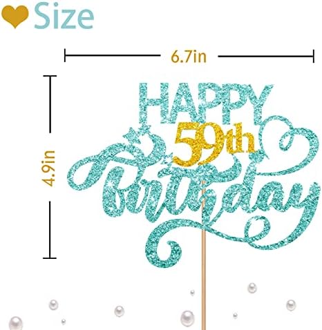 Sky Blue Glitter Happy 59th Birthday Cake Topper, Fifty Nine Years Old Birthday Party Cake Decor, Gold Number 59 Birthday Party Supplies Decorations for Man or Woman
