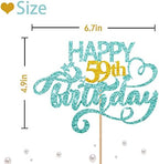 Sky Blue Glitter Happy 59th Birthday Cake Topper, Fifty Nine Years Old Birthday Party Cake Decor, Gold Number 59 Birthday Party Supplies Decorations for Man or Woman