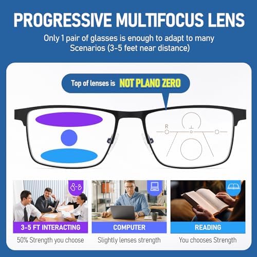 2-Pack Multifocus Progressive Reading Glasses Men Blue Light Multifocal Computer Readers No-Line Trifocal Near Range