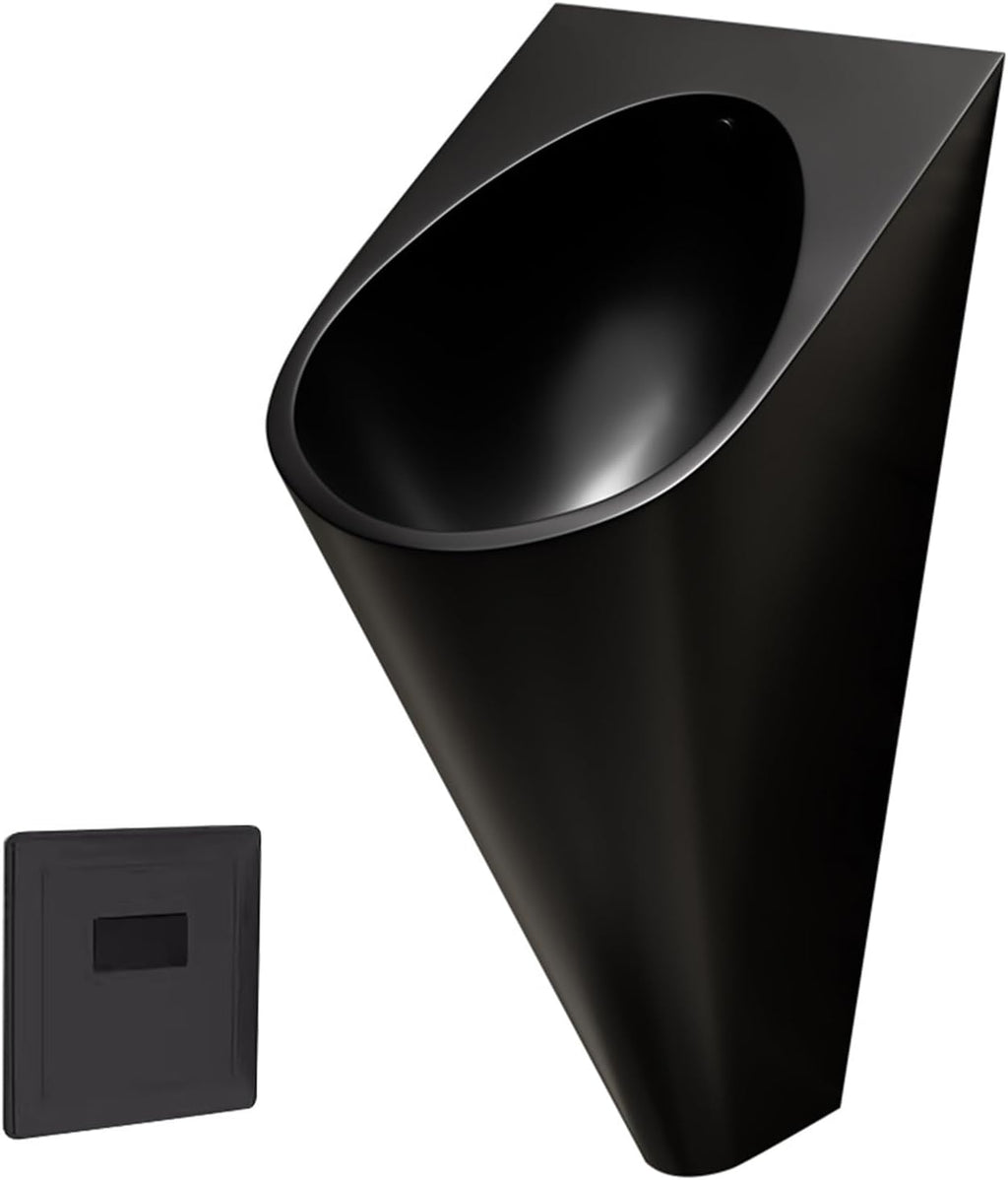 Black 304 Stainless Steel Urinal, Wall Mounted Men's Bathroom Urinal with Sensor Flush Valve, Commercial High Efficiency Flush Urinal, for Bathrooms, Hotels, Shopping,