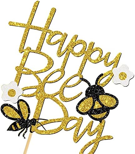 Happy Bee Day Cake Topper, Glitter Bumbee Theme/Happy 1st Birthday/Baby Shower Cake Decoration, Boy or Girl, Gender Reveal/Wedding Party Supplies