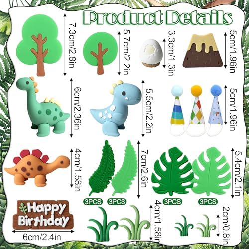Simpfo-27 PCS Dinosaur Cake Topper, Birthday Decorations Set with Dinosaur Eggs, Jungle Leaves - Reusable Dinosaur Cake Decorations for Kids, Dino Theme Party Supplies for Boys Girls Toddler（Simpfo）