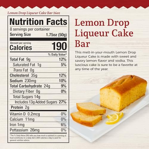 Beatrice Bakery Co. Lemon Drop Liqueur Cake Bar, Gramdma's Sweet And Savory Freshly Made Liqueur Cake, Est. 1917 (14 oz Box)