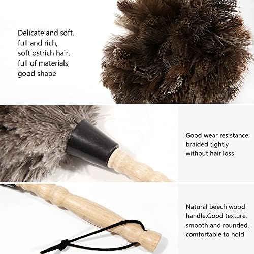 Ostrich Feather Duster 14 inch Feather Duster Fluffy Natural Genuine Ostrich Feathers with Wooden Handle and Eco-Friendly Reusable Handheld Ostrich Feather Duster for Cleaning Supplies