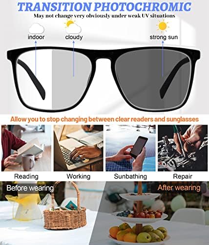 MARE AZZURO Photochromic Reading Glasses Men Blue Light Blocking Oversized Square Readers 1.0 1.5 2.0 2.5 3.0 3.5 4.0