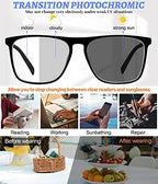 MARE AZZURO Photochromic Reading Glasses Men Blue Light Blocking Oversized Square Readers 1.0 1.5 2.0 2.5 3.0 3.5 4.0