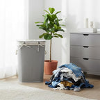Relaxdays Laundry Basket with Lid, Bamboo, 80 Litres, Foldable Laundry Hamper, H x W x D: 60 x 40 x 30 cm, Grey