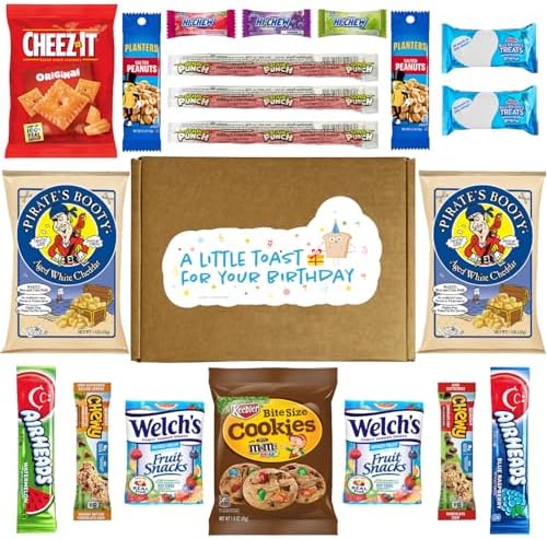 Hangry Kit Birthday Snack Box - (20 count) Happy Birthday Gift Basket Care Package - Contains Birthday Snacks, Cookies, Chips, Candy. Party Variety Gift Box.