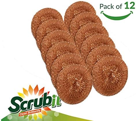 12 Pack Copper Coated Scourers by SCRUBIT – Scrubber Pad Used for Dishes, Pots, Pans, and Ovens. Easy scouring for Tough Kitchen Cleaning.