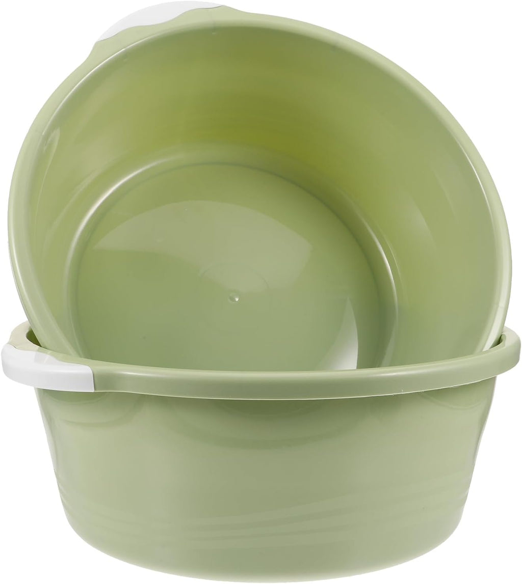 2 Pack Large Plastic Wash Basin 15 Inch, Round Washbasin for Face & Foot Soaking, Thickened Laundry Dish Pan for Kitchen Sink, Bathroom, Dormitory, Camping (Green)