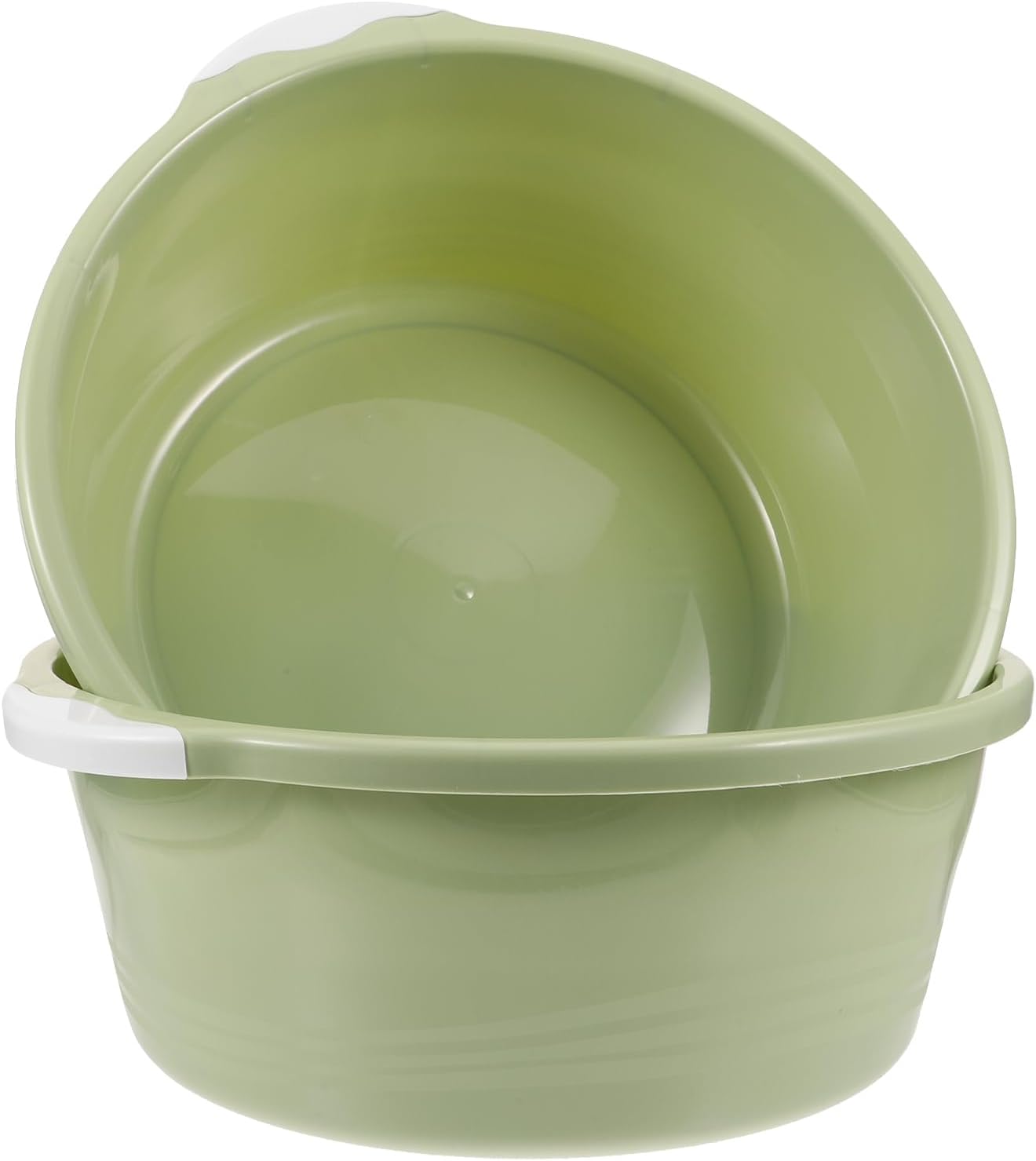 2 Pack Large Plastic Wash Basin 15 Inch, Round Washbasin for Face & Foot Soaking, Thickened Laundry Dish Pan for Kitchen Sink, Bathroom, Dormitory, Camping (Green)