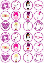 Pink Girl Nurses Edible Cupcake Toppers, Nurse Cake Decorations, Doctor Edible Cake Toppers, Nurse Graduation Decorations, Retirement Cookie Decor 24 x 1.5 Inch / 4cm Discs UNCUT (Pack of 24)