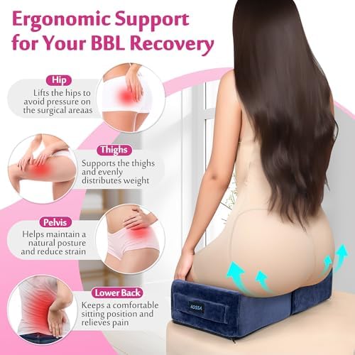 AOSSA BBL Pillow Brazilian Butt Lift Pillow After Surgery Seat Cushion Butt Pillow for Sitting Driving Post Recovery Booty Pillows Chair Butt Lift Buttocks Foam Cushion (Blue)