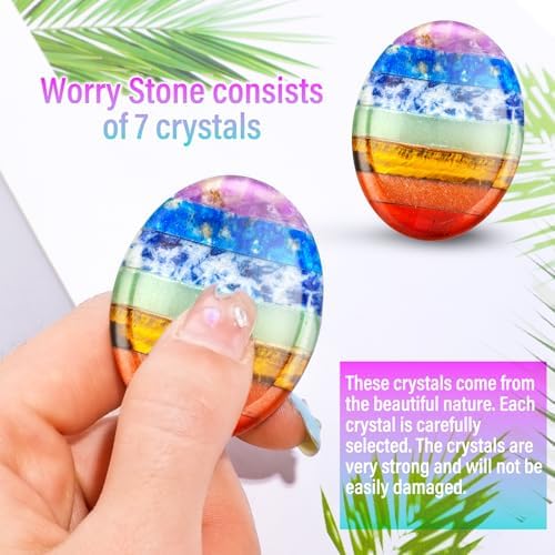 Larrel Thumb Worry Stone, 7 Chakra Crystals Stones, Palm Pocket Stones, Oval Worry Stone, Meditation Crystal for Gift, Meditation, Calming and Relaxation