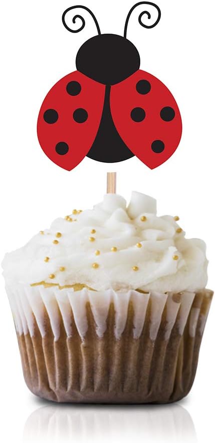 Ladybug Cupcake Topper Picks, 24-Pack Boy Girl Red Ladybugs Baby Shower Birthday Party Decorations