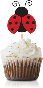 Ladybug Cupcake Topper Picks, 24-Pack Boy Girl Red Ladybugs Baby Shower Birthday Party Decorations