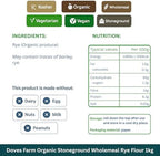 Doves Farm Organic Stoneground Wholemeal Rye Flour 2.2 lb (1 kg) - High Fiber Ancient Whole Grain Dark Rye Flour for British Baking Breads, Cakes & Biscuits | Kosher & Vegan | Imported from UK