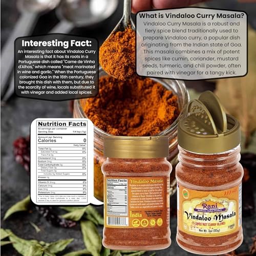 Rani Vindaloo Curry Masala Indian Spice Blend 3oz (85g) PET Jar ~ All Natural | Salt Free | Vegan | Gluten Friendly| NON-GMO | Kosher | No colors | Indian Origin