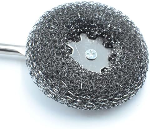 Long Handle Steel Wire Ball, Bold and Thickened 14.5 Inch Stainless Steel Ball Brush and 2 Additional Wire Balls for Pot, Bottle and Closestool (Wood)