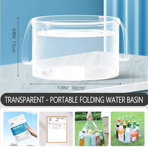 2-Pack Collapsible Bucket, 3 Gallon (12L) Portable Space-Saving Water Basin, Heavy-Duty Folding Pail with Sturdy Handle for RV Camping, House Cleaning, Car Washing & Ice Cooler