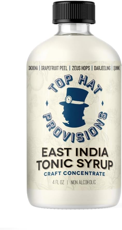 Top Hat East India Craft Concentrated Quinine Tonic Drink Syrup - 5x Natural Quinine Concentrate - Just Add Club Soda - 4oz Bottle