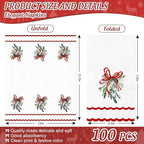 Whaline 100 Pcs Christmas Guest Napkins Mistletoe Holly Scalloped Disposable Napkins Watercolor Dinner Hand Paper Napkin for Bathroom Xmas Winter Holiday Party Table Supplies