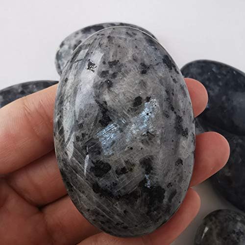 Natural Black Labradorite Oval Polished Worry Stones, Healing Crystal Indoor Fountain Stones Massage Energy Anxiety Relief Items