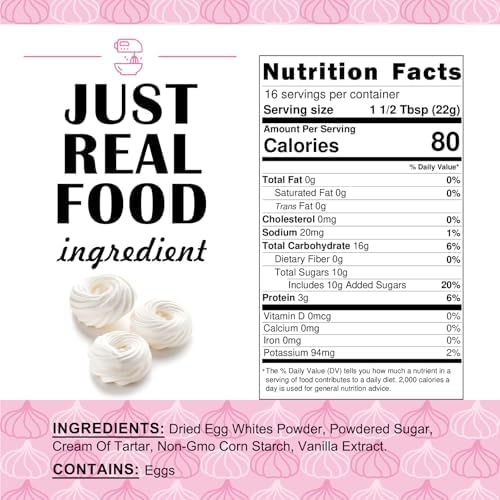 ZORVITA Premium Meringue Powder for Royal Icing and Baking, High Egg White Content, Less Sugar, Non-GMO, Gluten-Free, No Fillers or Preservatives, Easy to Use 12 oz