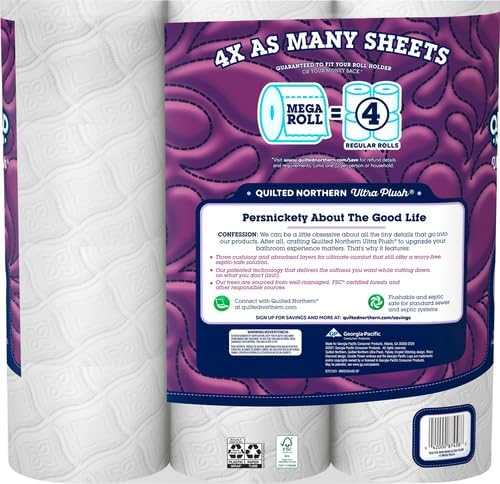 Quilted Northern Ultra Plush Toilet Paper, 12 Mega Rolls = 48 Regular Rolls, 3-Ply Bath Tissue