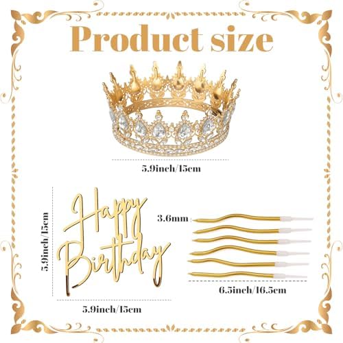 Highergo 8 Pcs Queen Crown Cake Topper Gold Rhinestone Crystal Tiara Birthday Cake Decoration for Women Princess Queen Wedding Party Photo Props