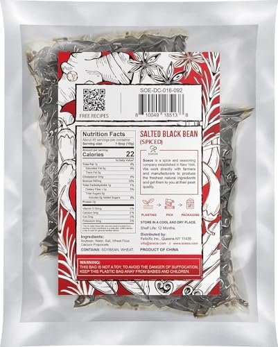Soeos Salted Black Bean Spiced, 15.9 oz (226g*2 Pack), Chinese Fermented Black Beans, Flavor Enhancer for Stir-Fries, Stews, and Sauces, Rich Umami Flavor