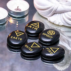 Crocon 5 Elements Black Tourmaline Stones Engraved Triangle Symbols (Earth Air Fire Water Spirit) Polished Palm Stones for Gemstone Reiki Crystals and Healing Stones Meditation Divination Tools Gifts