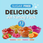 Simply Desserts Sugar-Free Jel Variety 12-Pack (Raspberry, Peach, Orange, Strawberry) —Vegan Treat, Keto Snacks, Diabetic Friendly & Kosher, 1.7 Oz Ea