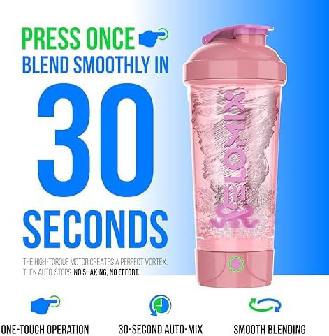 VELOMIX Electric Protein Shaker Bottle - 24 oz | USB-C Rechargeable | Leak Proof Shaker Cups for Protein Shakes | Portable Blender for Shakes and Smoothies (Electric - Pink)