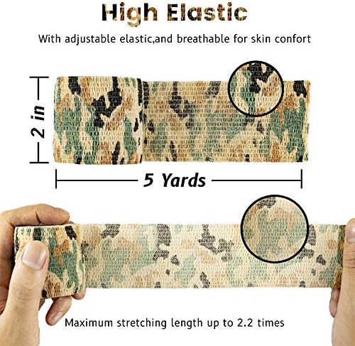 FRESINIDER 9 Rolls Self Adhesive Wrap Athletic Tape Gauze, Breathable Elastic Cohesive Bandage for Sports Injury & Pet (7 Pcs 2" x 5 Yards + 2 Pcs 1" X 5 Yards) (German Woodland Camo)