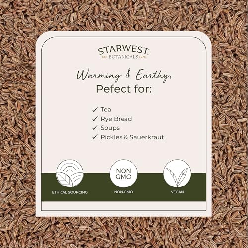Starwest Botanicals Caraway Seed Organic - Seasoning Spice for Rye Bread, Sauerkraut, Harissa, Pickling, Baking & Cooking, Whole Caraway Seeds, Certified Kosher, Non-GMO - Bulk 1 lb Bag