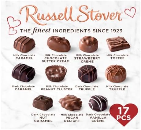 Russell Stover Valentine's Day Red Foil Heart - Pack of 2 - Assorted Milk and Dark Chocolate - 17 Pieces Per Box - Great For Sharing with Friends and Family