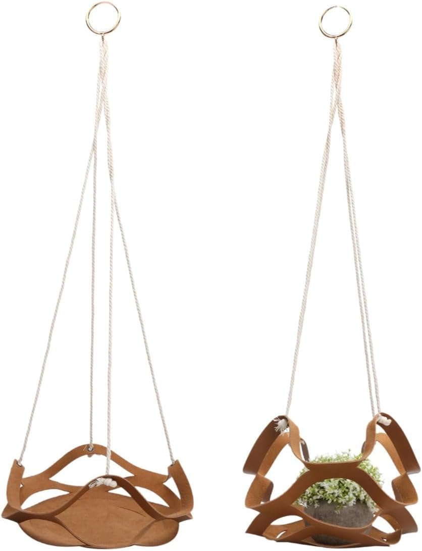 2PCS Plant Hanger, Hanging Plant Basket PU Leather Flower Pot Holder Plant Display Rack Hanging Planter for Indoor Outdoor