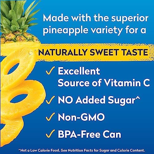 Dole Canned Fruit, Tropical Gold Pineapple Slices in 100% Pineapple Juice, Gluten Free, Pantry Staples, No Sugar Added, 15.25 Oz, 12 Count
