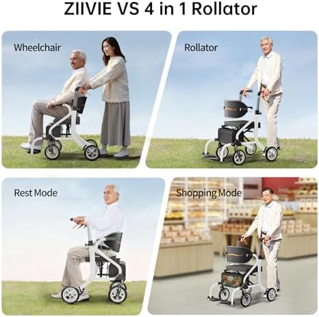 2-in-1 Transport Wheelchair & Mobility Device Combo, Pre-Assembled 17 lbs Lightweight Foldable Travel Chair with Seat for Seniors, 8" All Terrain Wheels, Support 330 lbs