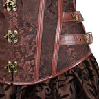 Corset Dress Skirt Tutu Set Women Steampunk Gothic Punk Bustier Pirate Costume Halloween Brown
