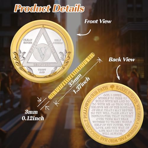 Victory Path 5 Year Sobriety Coin, Affirmation AA Chips, Addiction Recovery Five Years Sober Medallions, Celebrating Anniversary Token, Alcoholics Anonymous Sobriety Gifts for Men Women