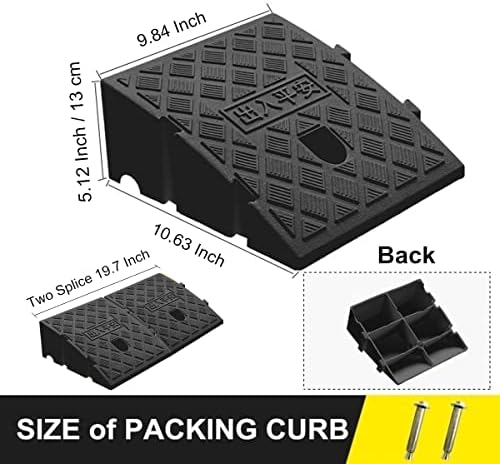 2Pack Curb Ramp Black Color, Portable Lightweight Heavy Duty Plastic Driveway Curb Ramps for Low Cars,Motorcycle Ramp,Curb Ramps (5.12" H 19.7" L Two Curb ramps Connected)