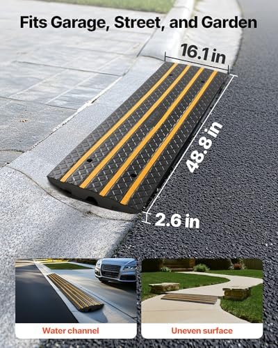 VEVOR Car Driveway Rubber Curb Ramp, 1 Pack 4FT Long Heavy Duty Low Profile Slope Ramps, 2.6’’ Rise, 33069 lbs Load Capacity, Reflective Safety Strips, for Vehicles, RVs, and Wheelchairs