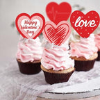 42Pcs Edible Happy Valentine's Day Cupcake Toppers Wafer Paper Sweet Love Heart Cupcake Pick Decorations Valentine's Day Cake Decorations Supplies