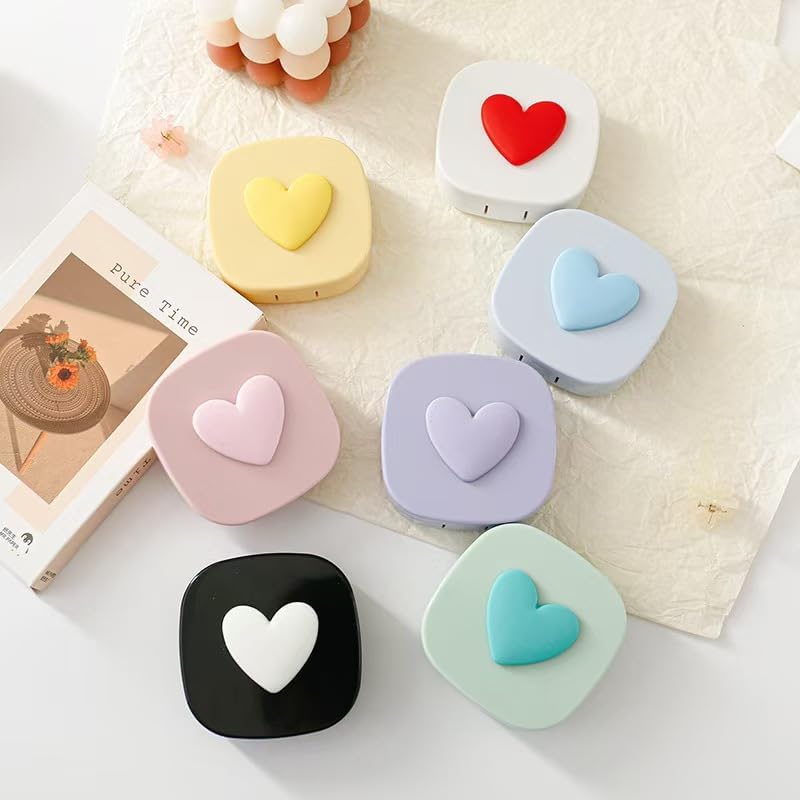 Love Heart Contact Lens Cases, Travel Portable Contact Lens Container Box With Mirror,Cute Eyes Care Eyewear Kits Organizer (Yellow)